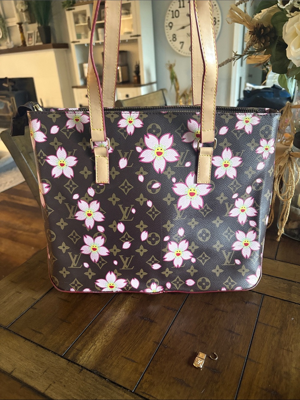 Pink Floral Monogram Fashion Tote Read Description